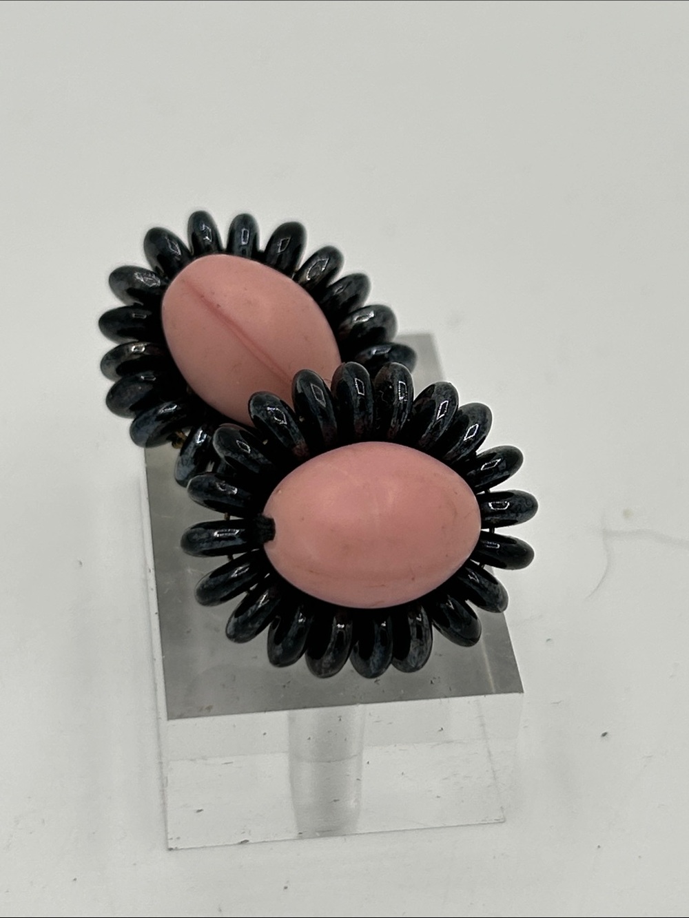 Vintage Signed Western Germany Flower Clip On Earrings Mid Century Modern